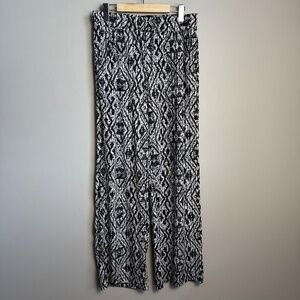 St. Tropez Pull-On Stretchy Wide Leg Pants Black‎ + White Festival Aztec M